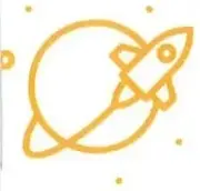 Dibujo decorativo de un planeta con un pequeño cohete.