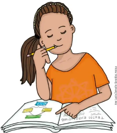 Niña escribiendo en un cuaderno con lápiz, pensando en la actividad de investigación.