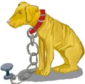 Perro amarrado con cadena, representando el maltrato animal.