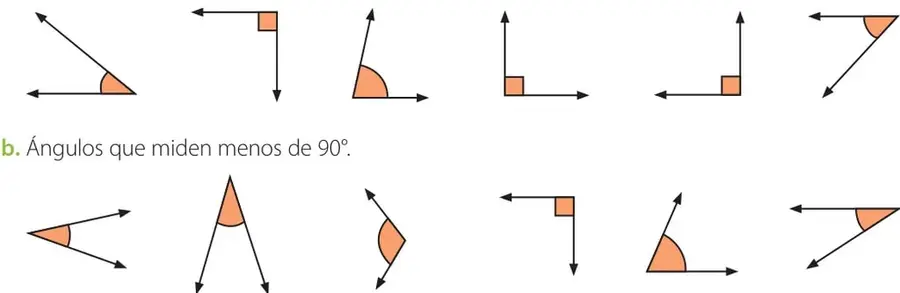 Ejercicio 3: dos filas de seis ángulos cada una; algunos ángulos llevan el cuadrado del vértice (ángulo recto).