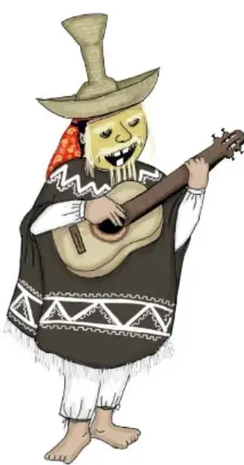 Fotografía de un grupo de niños vestidos de huehuentones: máscaras con barbas blancas, sombreros y cotones bordados (Ana Lucía Zamudio González, Nebu).