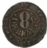 Fotografía del reverso de una moneda antigua de la República Mexicana (1/8 Real, Guanajuato, 1852, cobre).