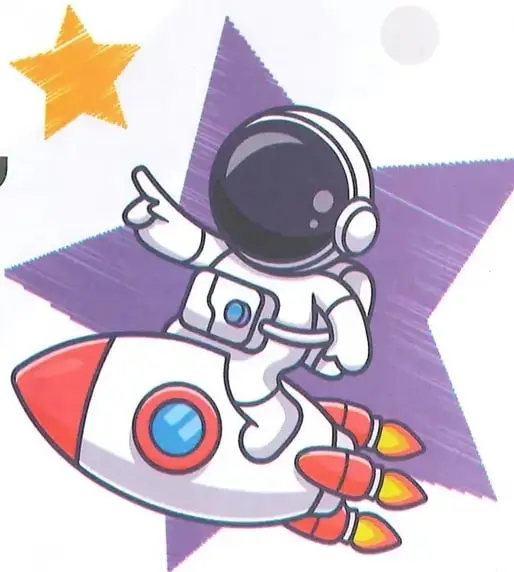 Ícono decorativo de un planeta con un pequeño cohete.