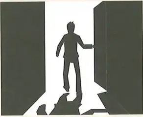 Silueta de una persona abriendo o cerrando una puerta y saliendo. Ilustra el concepto de cuasirreflejo (b) con el ejemplo 'Se fue de la habitación'. Crédito: Shutterstock (2020) 350490887.
