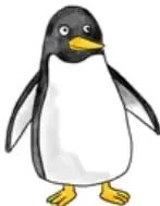 Ilustración de un pingüino de pie, con cuerpo negro, vientre blanco y patas amarillas.