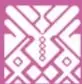 Ícono decorativo con un patrón geométrico tipo greca, de color blanco sobre fondo magenta.
