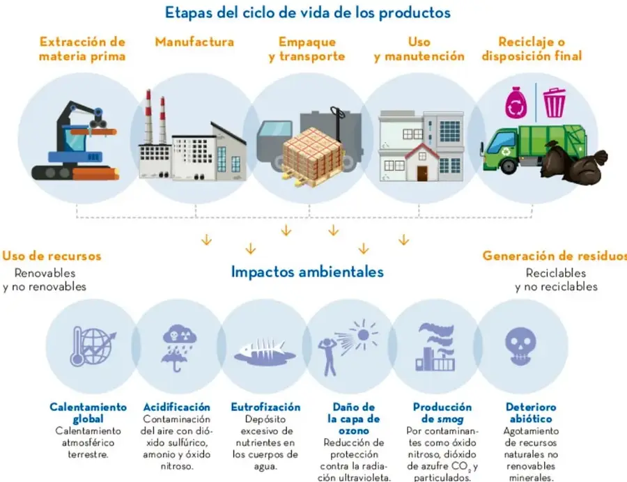 Texto explicativo sobre huella ecológica, recursos y ciclo de vida.