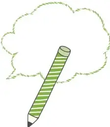 Nube de pensamiento dibujada con un lápiz verde rayado, que simboliza la lluvia de ideas previa a la escritura.