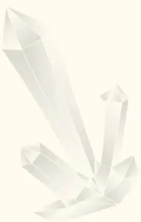 Ilustración de cristales blancos geométricos sobre fondo claro.