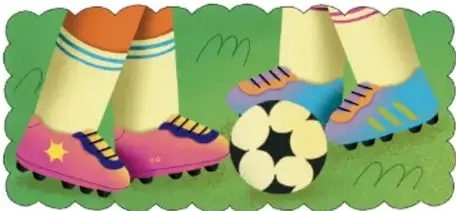 Ilustración de zapatos de fútbol y un balón sobre pasto verde; crédito Raúl Saldana Castelán, Hidalgo.