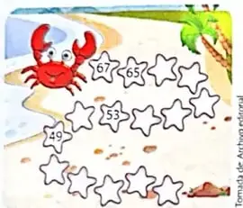 Ilustración de un cangrejo con estrellas que contienen términos de una sucesión numérica.