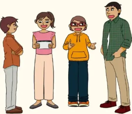Cuatro jóvenes conversando; crédito Alejandra Lara Vázquez, Ciudad de México.
