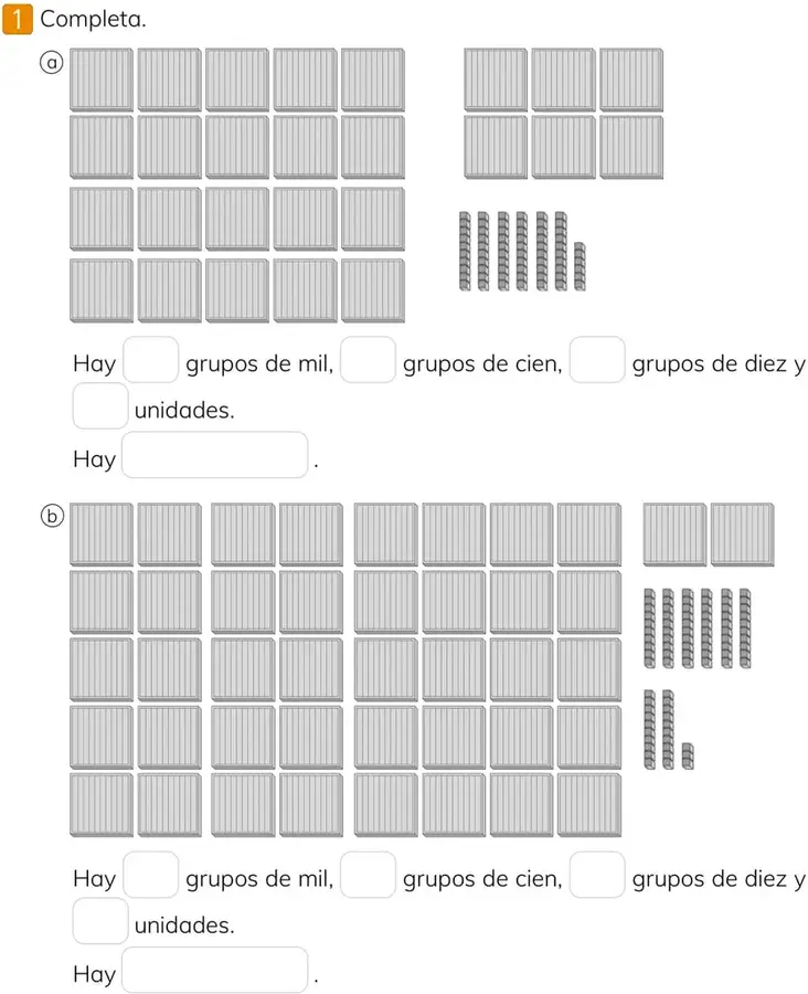 Bloques multibase: 20 miles, 6 cienes, 5 dieces y 4 unidades.
