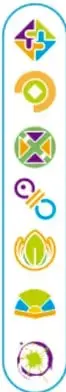 Ícono vertical con cuatro símbolos de colores que representan los cuatro Campos formativos (Lenguajes, Saberes y pensamiento científico, De lo humano y lo comunitario, Ética, naturaleza y sociedades).