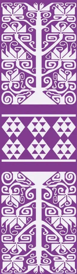 Ilustración decorativa con patrones geométricos y motivos prehispánicos en blanco sobre fondo morado, que enmarca la portada de la unidad.
