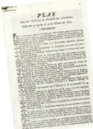 Reproducción del documento del Plan de Iguala, con encabezado 'PLAN' y texto manuscrito o impreso.