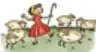 Ilustración de una niña pastora con un rebaño de ovejas, asociada al poema Pastorcita.