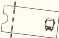 Ilustración de un boleto o ticket con líneas punteadas y un autobús, símbolo de viaje o recorrido del proyecto.