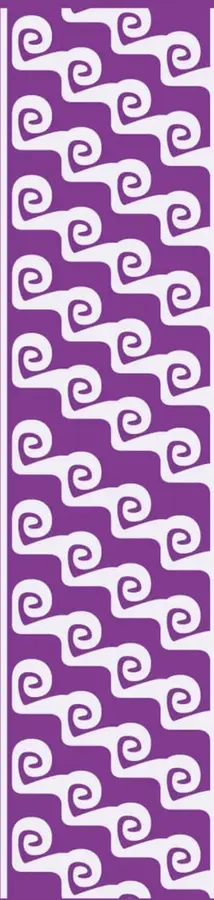 Patrón decorativo con espirales blancas sobre fondo morado, típico de la cultura mexica.
