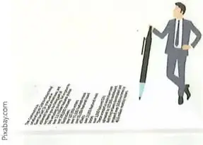 Ilustración de un hombre de negocios con traje sosteniendo papeles y una pluma, en actitud de escribir. Imagen decorativa que acompaña el panel de Competencia comunicacional. Crédito: Pixabay.