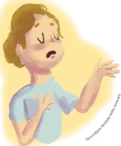 Ilustración de una niña con gesto de asombro o expresión dramática, representando la actuación.