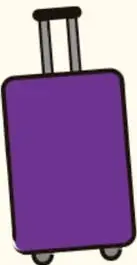 Ilustración de una maleta morada con ruedas, símbolo de viaje o cultura.