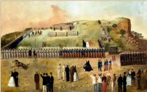 Pintura que representa el fusilamiento de Maximiliano en el Cerro de las Campanas.