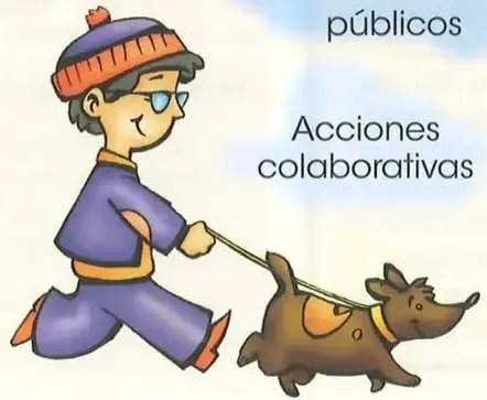 Ilustración de un niño que camina junto a un perro, relacionada con la convivencia y las acciones colaborativas.