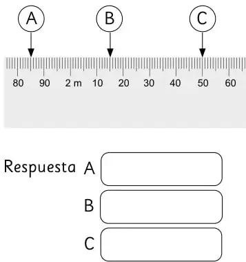 Regla graduada de 195 cm a 202 cm con flechas D, E y F.