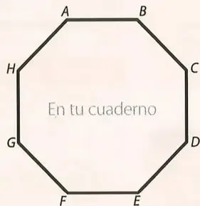 Octágono con vértices rotulados de A a H para trazar sus diagonales.