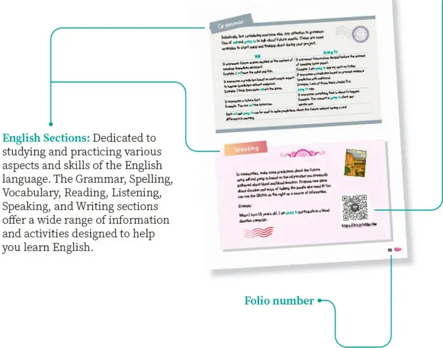 Recuadro Grammar con la explicación de will y going to y ejemplos.