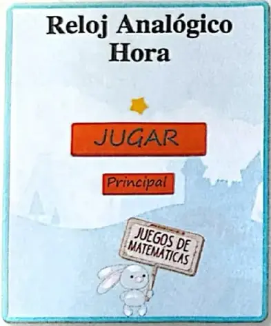 Captura de un recurso digital titulado Aprende la hora del reloj, con opciones para practicar las horas, los minutos y actividades relacionadas.
