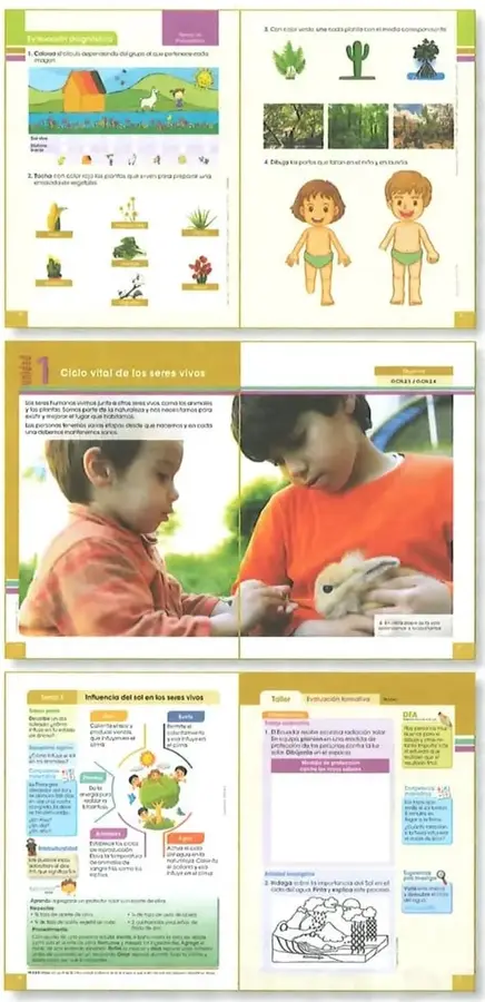 Apertura de una unidad con fotografías de niños observando y cuidando un animal.