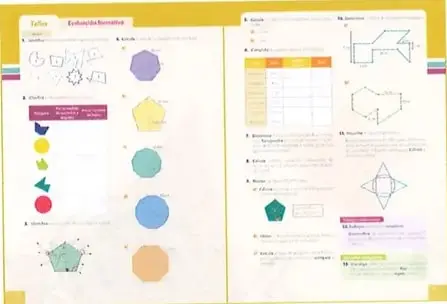 Páginas con actividades y evaluaciones formativas que incluyen figuras geométricas y ejercicios.