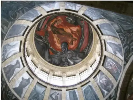 Mural El hombre en llamas (1939) de José Clemente Orozco en la cúpula del Hospicio Cabañas.