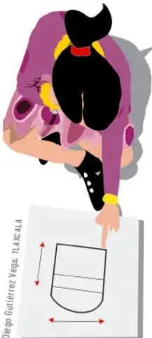 Ilustración de una niña con cabello negro y ropa morada señalando un recipiente con agua y flechas que indican la prueba del hielo.