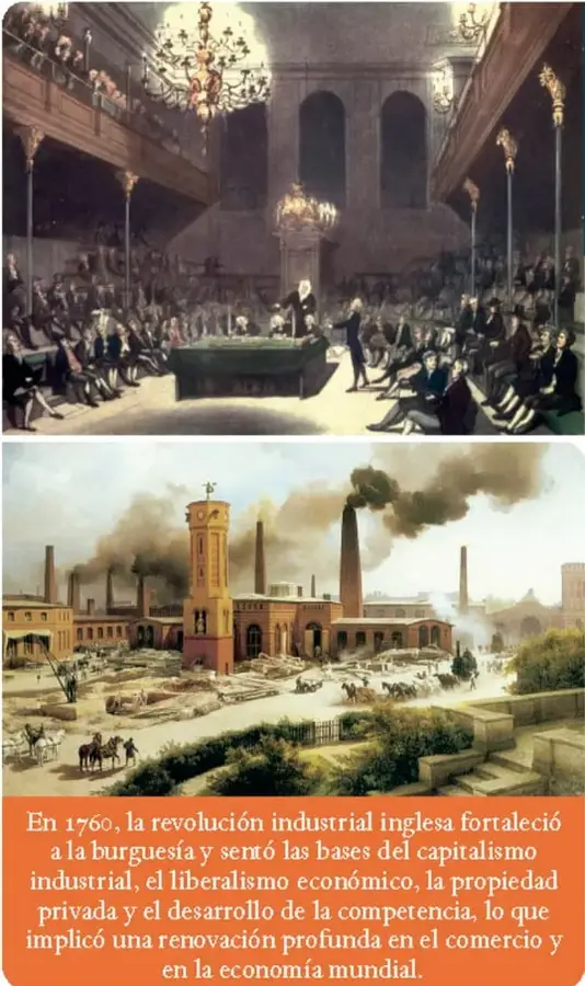 Pintura de una sesión parlamentaria en un salón con candelabros, donde se debaten las nuevas formas de gobierno.