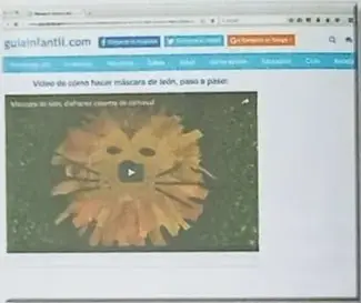 Capturas del sitio guiainfantil.com con tutorial de máscara de león.
