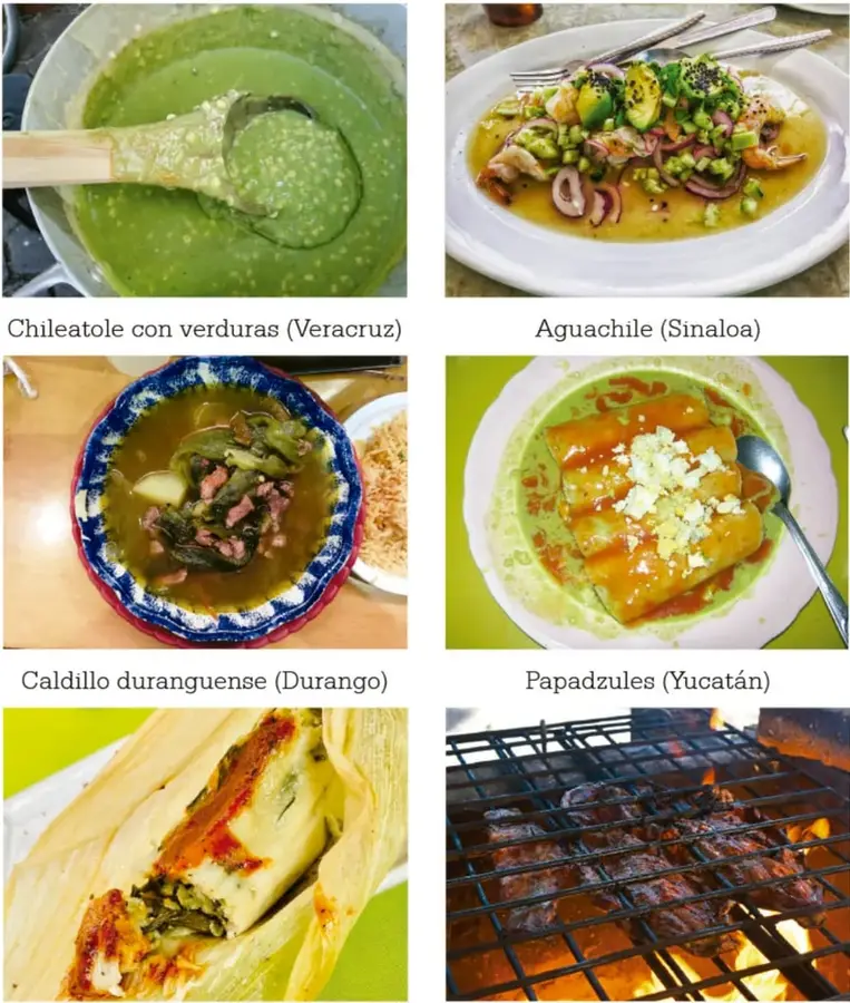 Olla con chileatole verde y cuchara de madera.