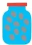 Frasco 1: frasco pequeño y bajo lleno de bombones de colores. Frasco 2: botella alta y vacía, de ancho similar.