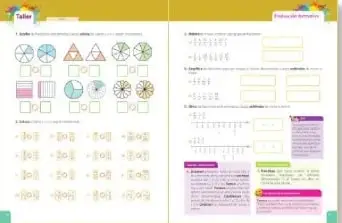 Doble página de ejemplo de un taller con actividades matemáticas.