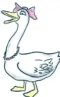 Ilustración de una pata con un moño rosado, personaje del texto La pata Dedé.