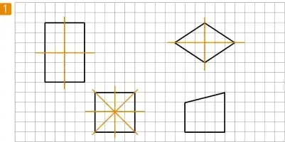 Cuatro figuras geométricas en cuadrícula para trasladar.
