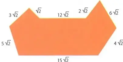 Figura poligonal anaranjada cuyos lados están expresados como múltiplos de $\sqrt{2}$.