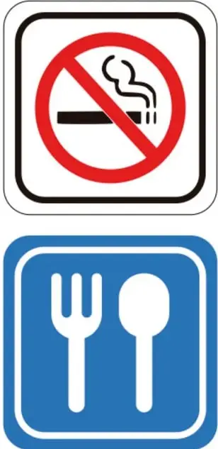 Placa blanca con borde negro y un cigarro humeante tachado por un círculo y una diagonal rojos: prohibido fumar.