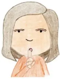 Ilustración de una niña con el dedo índice en los labios, pie de foto 'Silencio'