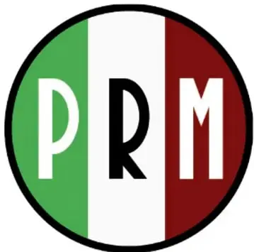 Logotipo circular del PRM con franjas verde, blanco y rojo y las letras P, R, M.