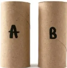 Dos rollos de papel rotulados A y B.