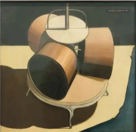 Molinillo de Chocolate (No. 1), 1913, de Marcel Duchamp: objeto metálico sobre una base, con formas cilíndricas y sombras.