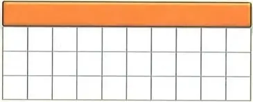 Regleta naranja sobre una cuadrícula y regletas blanca, roja y amarilla para comparar equivalencias.